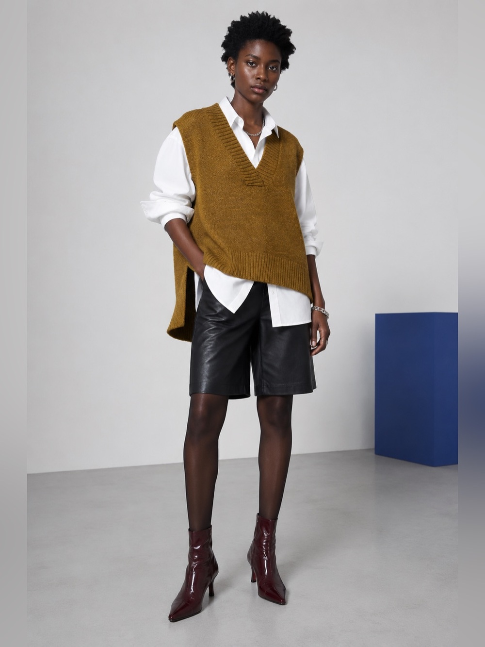 Nasty Gal Mustard Oversized High Low Sweater Vest Grandpa Core Small